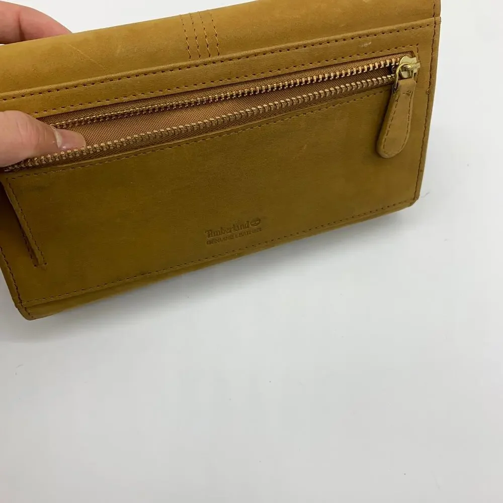 Timberland Leather Long Wallet Women Yellow Snap Enclosure
